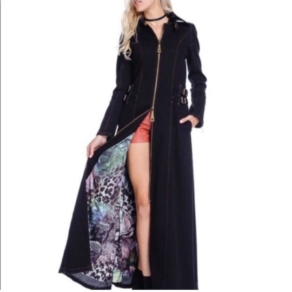 TOV Holy Los Angeles Denim Duster Jacket Trench Coat Black Womens Size 38 Small